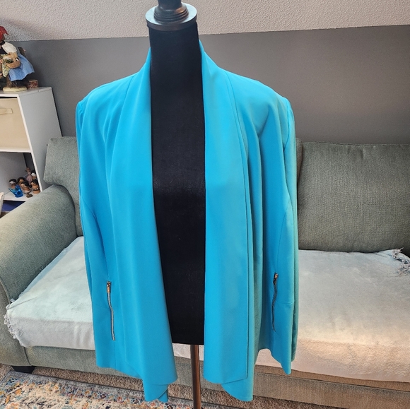 Calvin Klein Women's Teal Blue Turquoise Open Front Blazer Jacket 18W Plus - Picture 2 of 9